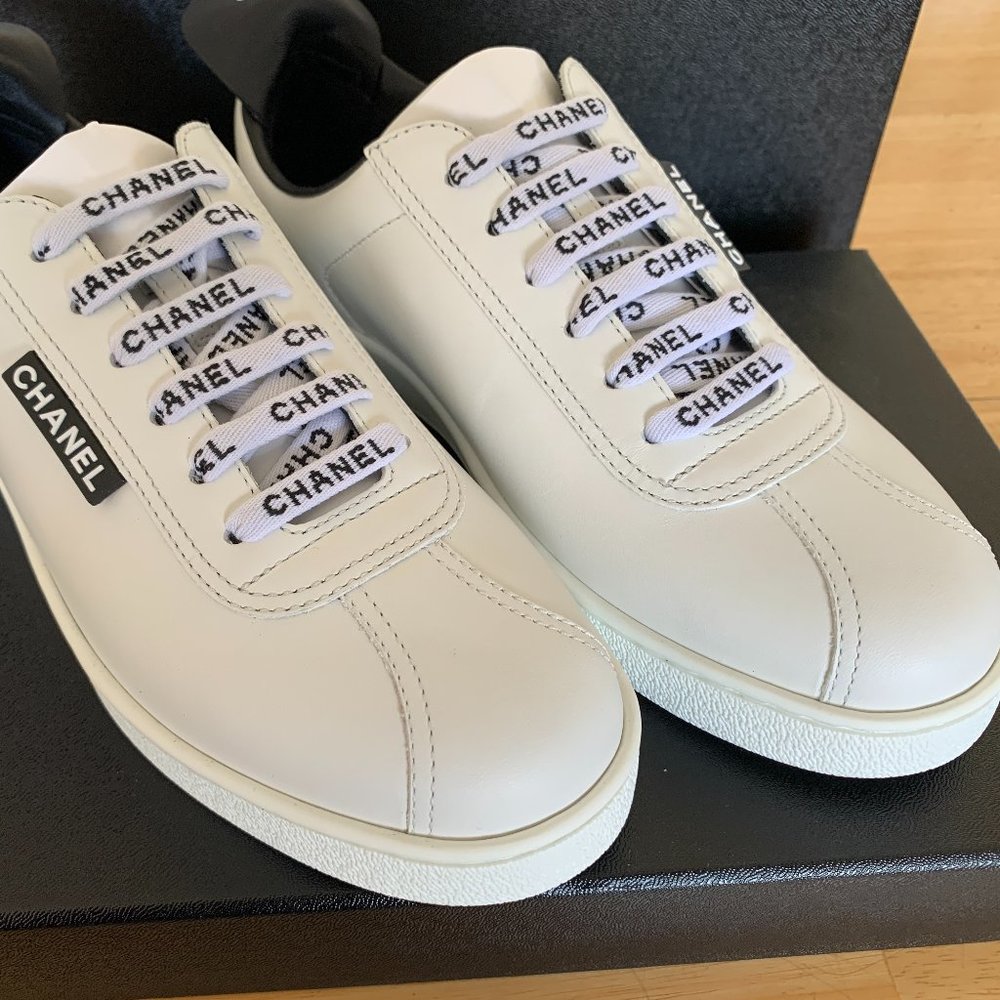 Chanel White Sneakers Shoes Weekender  w/ Box Size 36.5 Includes Extras